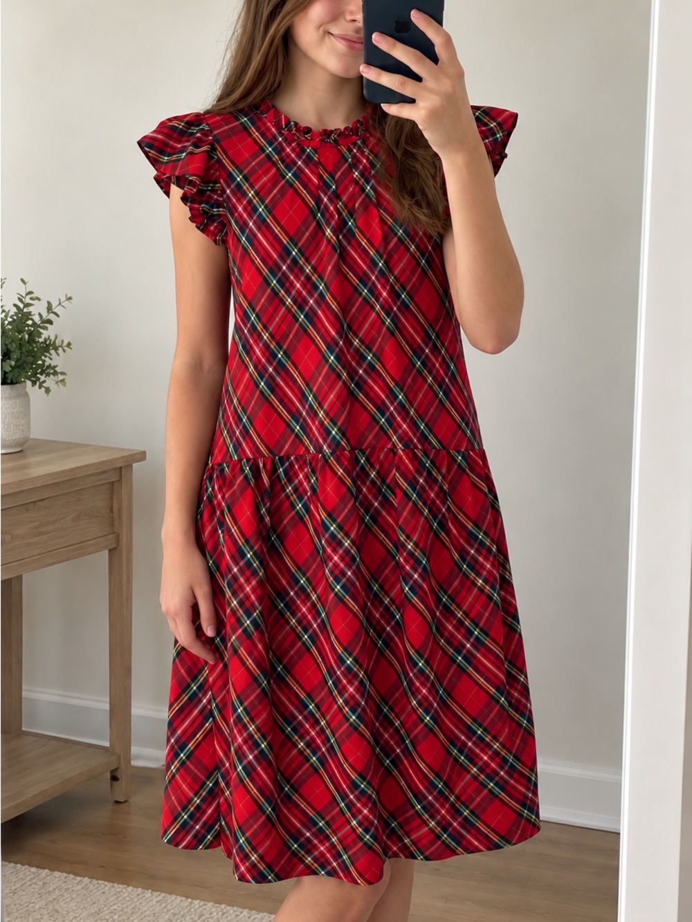 Vineyard Vines Red Tartan Plaid Ruffle Dress Girl 12/14 Holiday Christmas